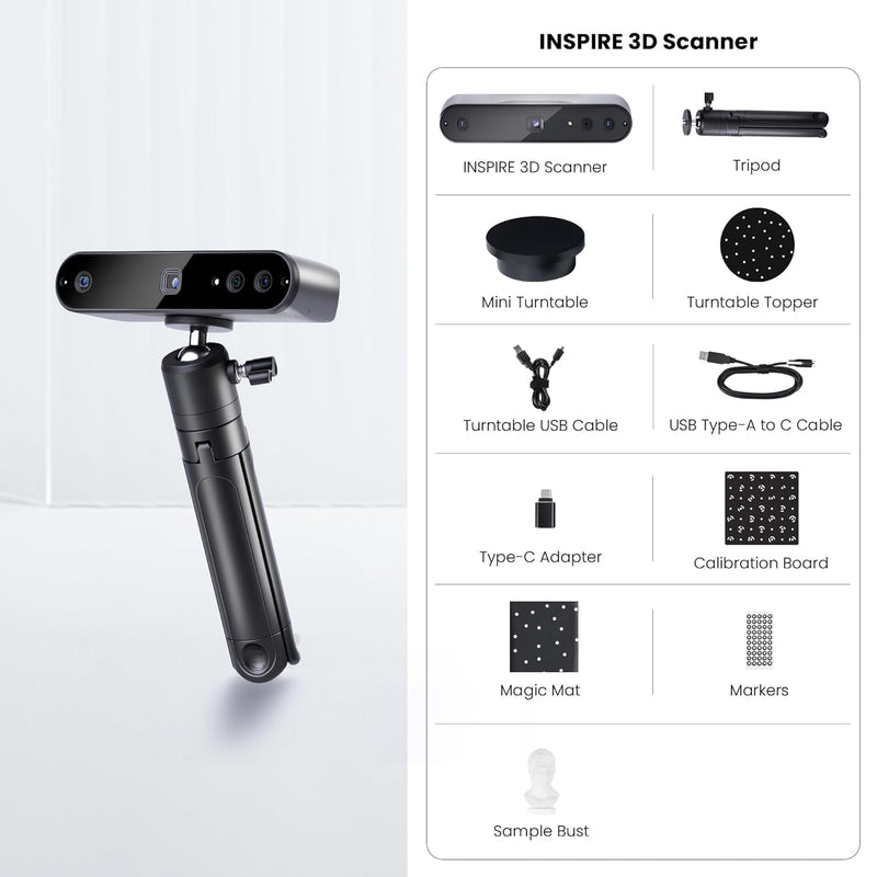 Revopoint Inspire 3D Scanner for 3D Printing Handheld, Portable 3D Printer Scanner Up to 18FPS Scanning Speed, Full Color 3D Model Scanning Compatible with Android/iOS/Mac/Win